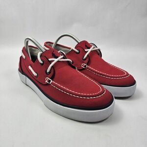Polo Ralph Lauren Boat Shoes Lander‎ Canvas Red/White Topsiders Size 7.5